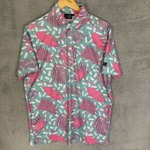 Sunday Swagger Shirt Mens M Golf Polo Performance Stretch Pink/Blue Short Sleeve